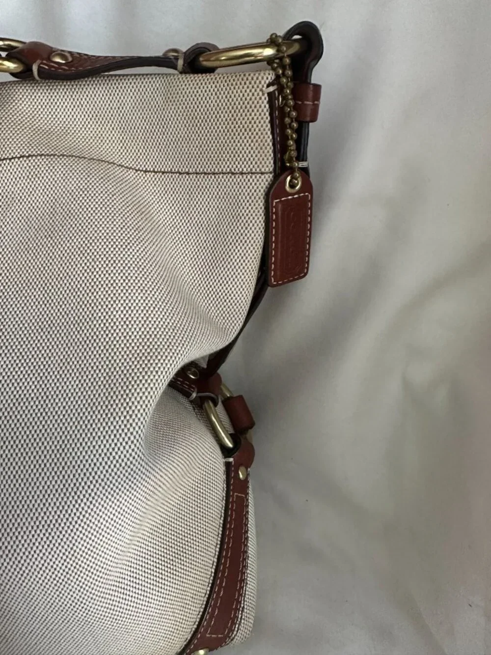 Coach CARLY canvas and leather large natural / brown leather trim shoulder hobo - Picture 2 of 12